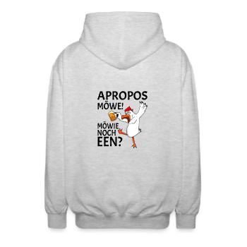 Apropos Möwe Möwie noch een Plattdeutsch Norden - Unisex Kapuzenjacke - Hellgrau meliert - Hinten - AI Model Male 185 light (185cm)