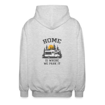 Camper Camping Motorhome - Unisex Hooded Jacket - light heather grey - Back - AI Model Male 185 light (185cm)