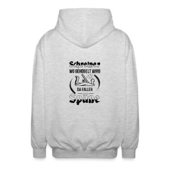 Schreiner Herren TShirt Wo gehobelt wird - Unisex Kapuzenjacke - Hellgrau meliert - Hinten - AI Model Male 185 light (185cm)