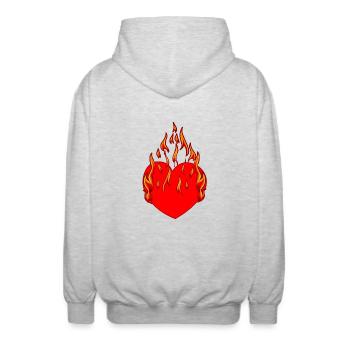 Herz Feuer Flamme Inferno Liebe verliebt Beziehung - Unisex Kapuzenjacke - Hellgrau meliert - Hinten - AI Model Male 185 light (185cm)