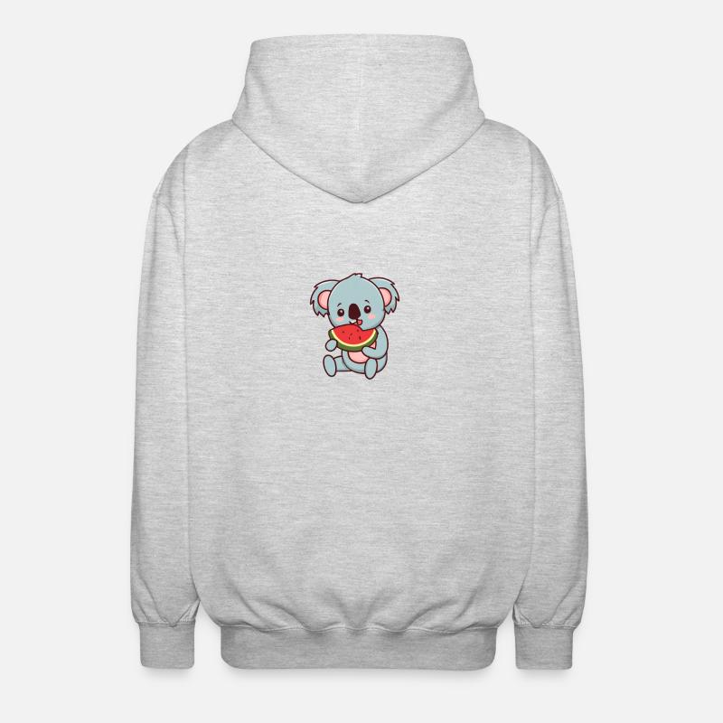 Kawaii Koala eats watermelon - Unisex Hooded Jacket - light heather grey