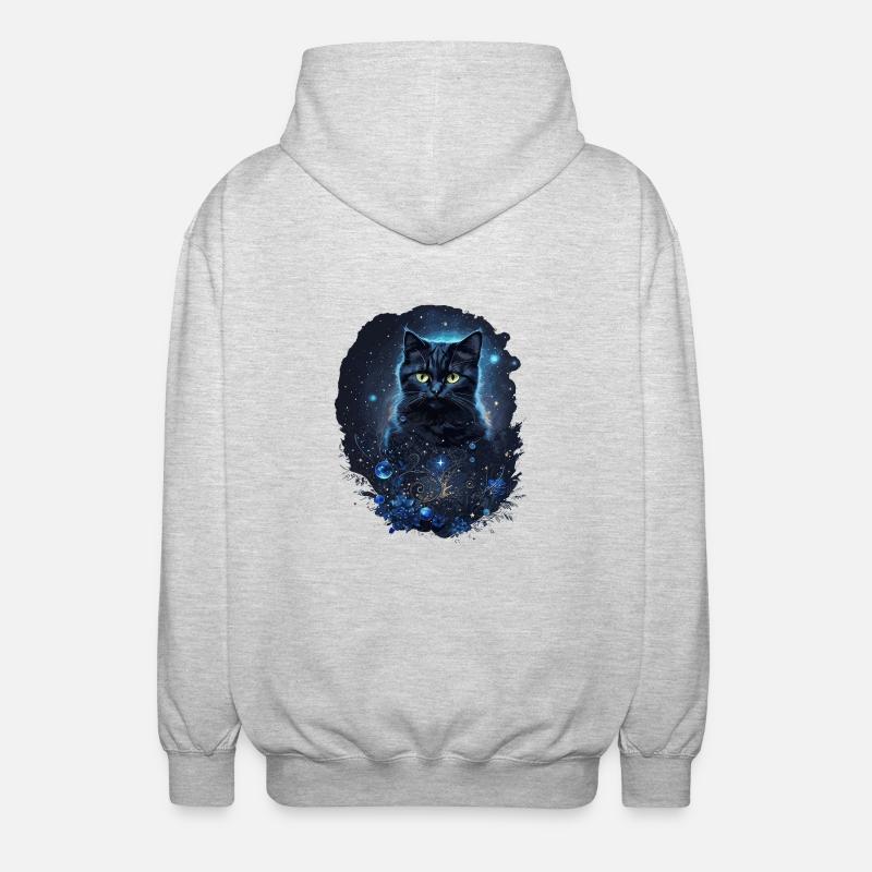 Mystical Black Cat in Space - Unisex Hooded Jacket - light heather grey