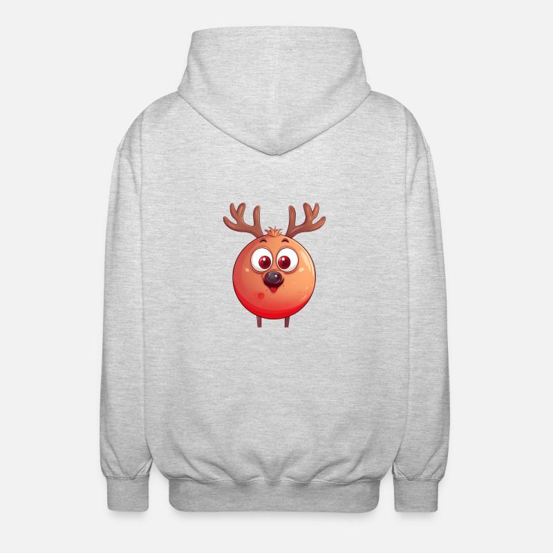 Rundes Rentier-Weihnachtskugel Comic Design - Unisex Kapuzenjacke - Hellgrau meliert