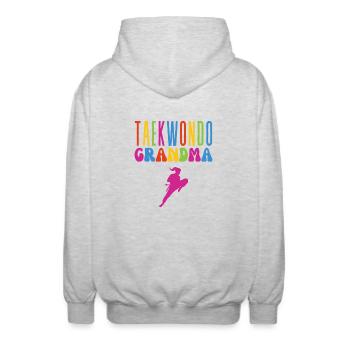 Femmes Arts Martiaux Sport Drôle Taekwondo Grand-mère - Veste à capuche unisexe - gris clair chiné - Dos - AI Model Male 185 light (185cm)