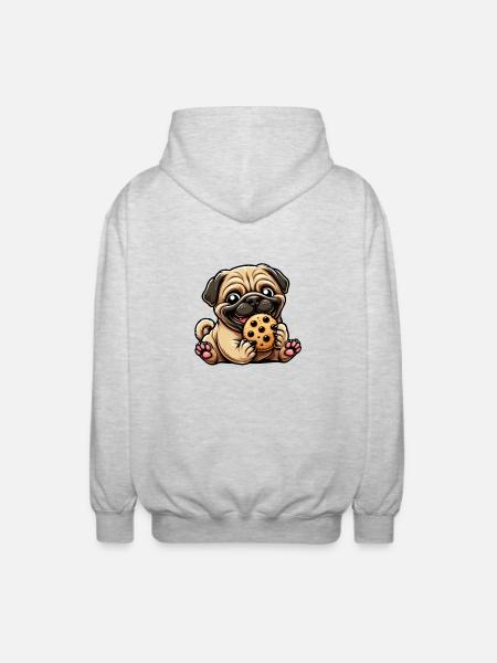 Pug Cookie Sweet Dessert Biscuit - Unisex Hooded Jacket - light heather grey