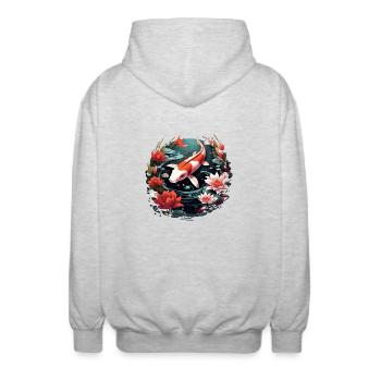 Vintage 80er Retro Japanisch Asiatisch Koi Karpfen - Unisex Kapuzenjacke - Hellgrau meliert - Hinten - AI Model Male 185 light (185cm)