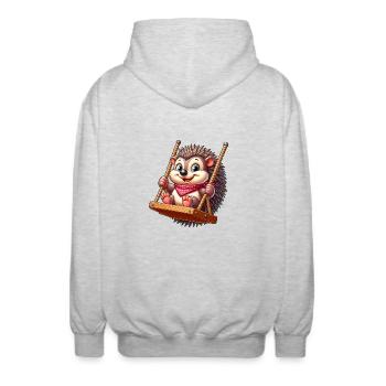 Süßer Igel schaukeln Spielplatz Cartoon - Unisex Kapuzenjacke - Hellgrau meliert - Hinten - AI Model Male 185 light (185cm)