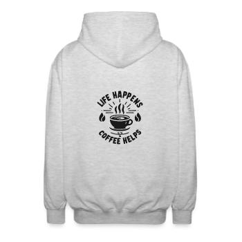 Life Happens Kaffee hilft - Unisex Kapuzenjacke - Hellgrau meliert - Hinten - AI Model Male 185 light (185cm)