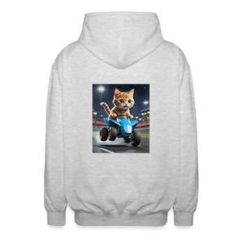 Speedy Whiskers - Racing Trolley on ATV Speedy - Unisex Hooded Jacket - light heather grey - Back - AI Model Male 185 light (185cm)