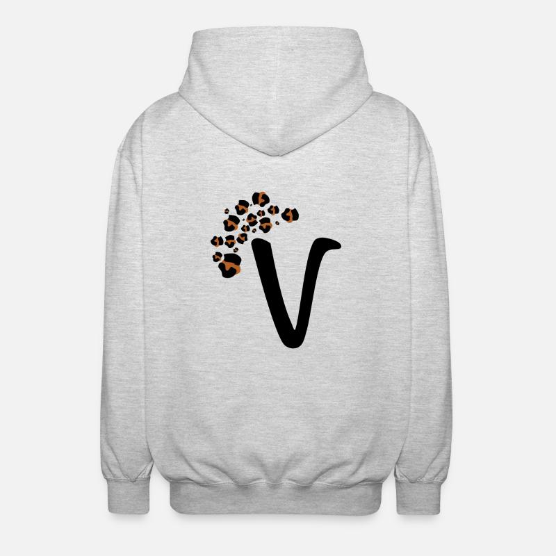 Lettre v motifs léopard - Veste à capuche unisexe - gris clair chiné