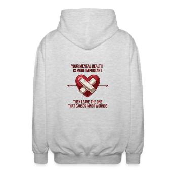 PSYCHISCHE GESUNDHEIT WICHTIG - Unisex Kapuzenjacke - Hellgrau meliert - Hinten - AI Model Male 185 light (185cm)