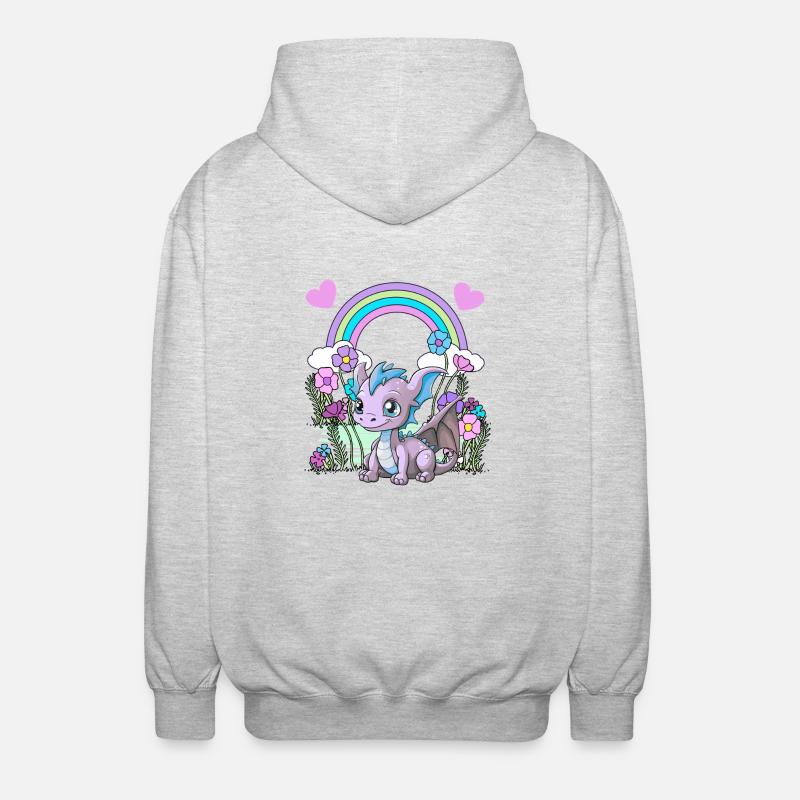 Drache Drachen Kinder Kind Regenbogen - Unisex Kapuzenjacke - Hellgrau meliert