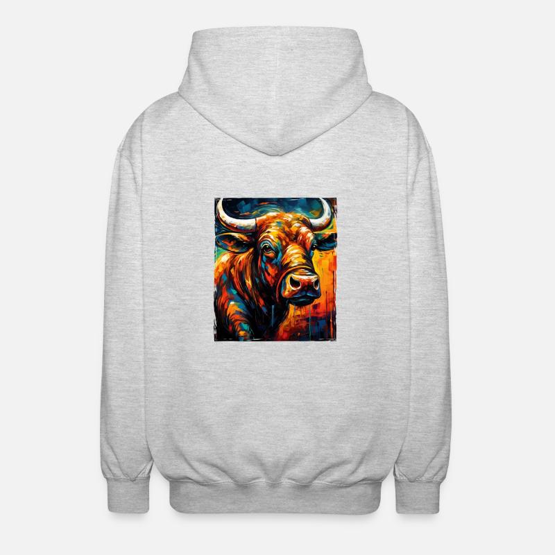 Bulle Porträt Taurus - Unisex Kapuzenjacke - Hellgrau meliert