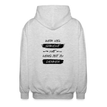 If you talk a lot, you have little time to think - Unisex Hooded Jacket - light heather grey - Back - AI Model Male 185 light (185cm)