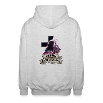Jesus, der Löwe von Judäa - Lion of Judah - Unisex Kapuzenjacke - Hellgrau meliert - Hinten - AI Model Male 185 light (185cm)