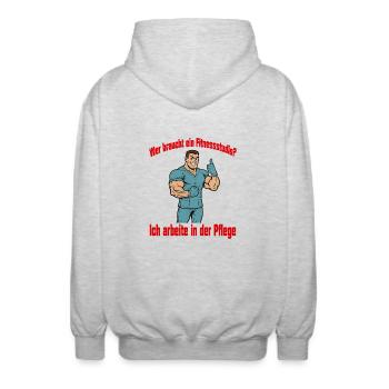 Wer braucht ein Fitnessstudio - Mann - Unisex Kapuzenjacke - Hellgrau meliert - Hinten - AI Model Male 185 light (185cm)