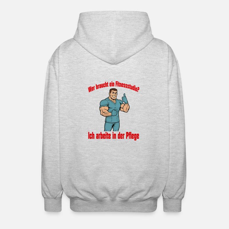 Wer braucht ein Fitnessstudio - Mann - Unisex Kapuzenjacke - Hellgrau meliert