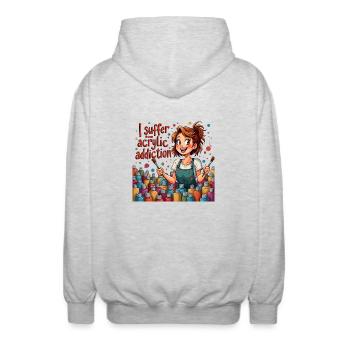 Acrylmalerei - I Suffer From Acrylic Addiction - Unisex Kapuzenjacke - Hellgrau meliert - Hinten - AI Model Male 185 light (185cm)
