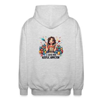 Acrylmalerei - I Suffer From Acrylic Addiction - Unisex Kapuzenjacke - Hellgrau meliert - Hinten - AI Model Male 185 light (185cm)