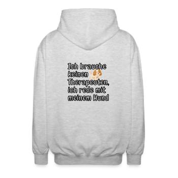 lustiges Spruch T-shirt – Dein Statement-Shirt - Unisex Kapuzenjacke - Hellgrau meliert - Hinten - AI Model Male 185 light (185cm)