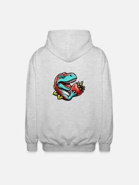 T-Rex Dino Dinosaur Jordbær søt frukt - Unisex-hettejakke - lysgrå melert