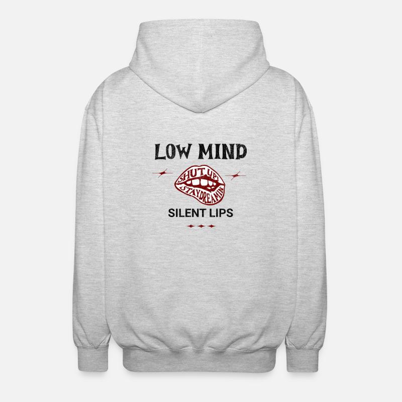 Low Mind – Silent Lips Spruch - Unisex Kapuzenjacke - Hellgrau meliert