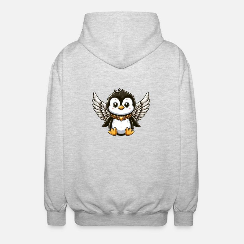 Süßer Pinguin Engel Comic Design - Unisex Kapuzenjacke - Hellgrau meliert