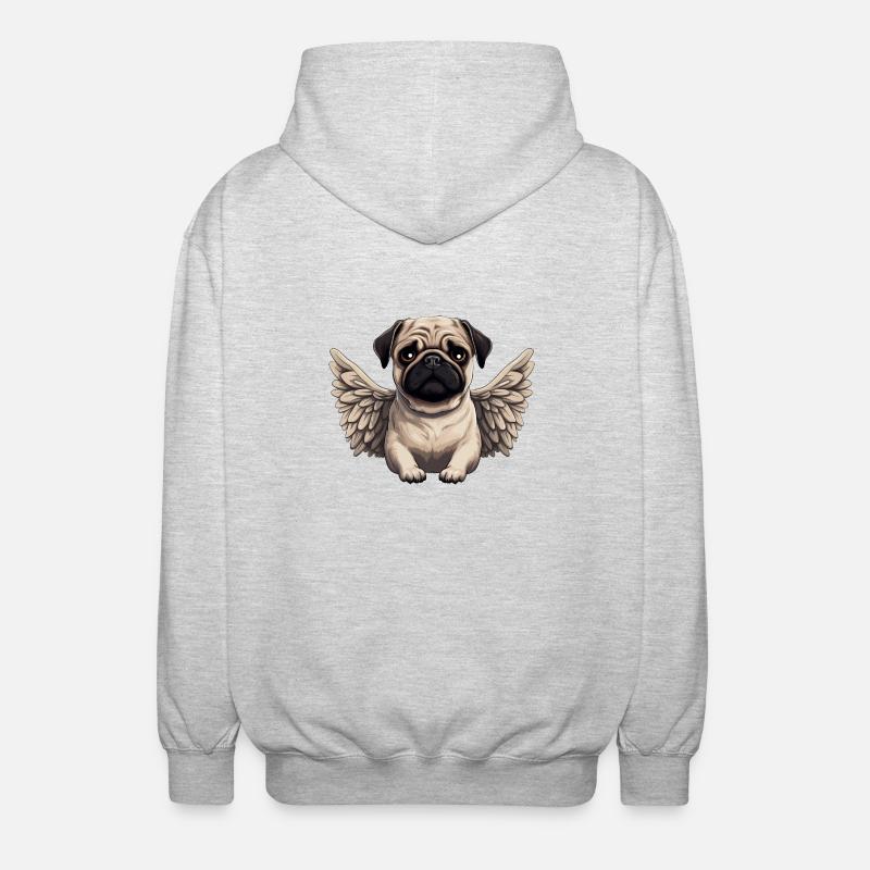 Süßer Mops-Engel im Comic-Stil - Unisex Kapuzenjacke - Hellgrau meliert