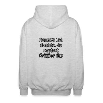 lustiges Spruch T-shirt – Dein Statement-Shirt - Unisex Kapuzenjacke - Hellgrau meliert - Hinten - AI Model Male 185 light (185cm)