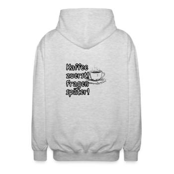 lustiges Spruch T-shirt – Dein Statement-Shirt - Unisex Kapuzenjacke - Hellgrau meliert - Hinten - AI Model Male 185 light (185cm)