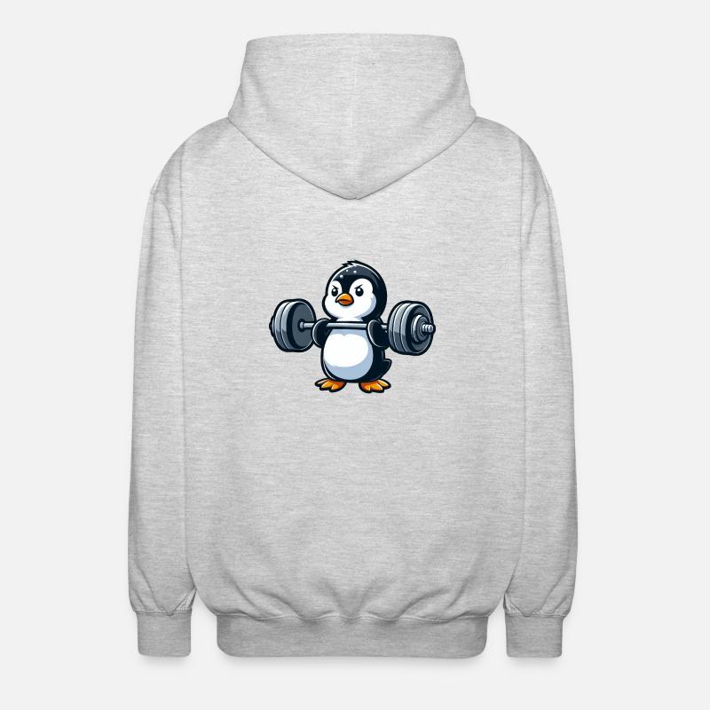 Starker Pinguin: Hantel-Workout - Unisex Kapuzenjacke - Hellgrau meliert