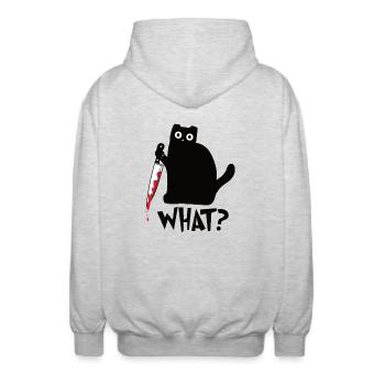 Killer-Katze - Das Shirt für Freigeister mit Biss - Unisex Kapuzenjacke - Hellgrau meliert - Hinten - AI Model Male 185 light (185cm)