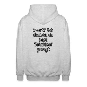 lustiges Spruch T-shirt – Dein Statement-Shirt - Unisex Kapuzenjacke - Hellgrau meliert - Hinten - AI Model Male 185 light (185cm)
