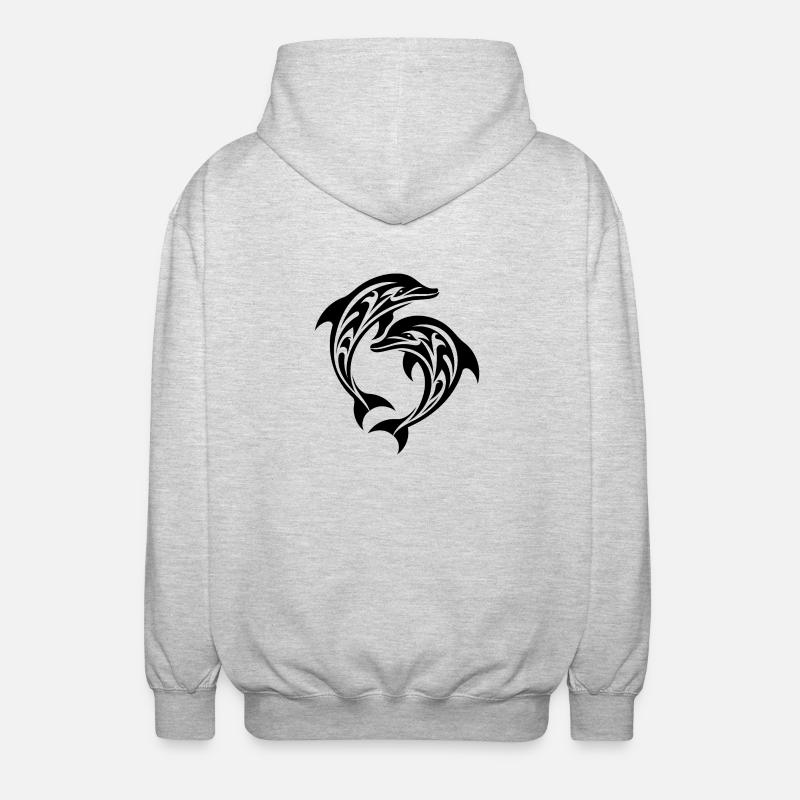 Tribal Tattoo Jumping Dolphins - Unisex Hooded Jacket - light heather grey