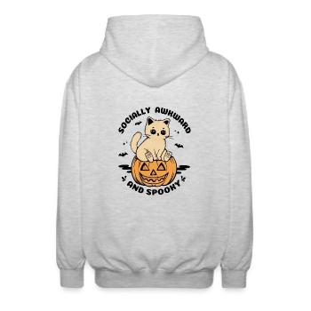 Socially Awkward And Spooky Cute Cat - Unisex Hooded Jacket - light heather grey - Back - AI Model Male 185 light (185cm)