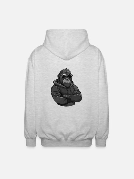 Gorilla Animal Comic - Unisex Hooded Jacket - light heather grey