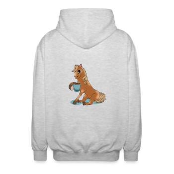 Horse with coffee gift horsewoman equitation - Unisex Hooded Jacket - light heather grey - Back - AI Model Male 185 light (185cm)