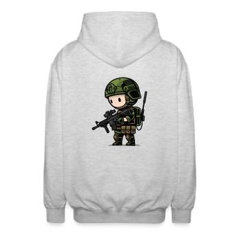 kleiner süsser aufklärungsoldat - Unisex Kapuzenjacke - Hellgrau meliert - Hinten - AI Model Male 185 light (185cm)