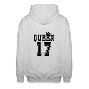 queen 17 - Unisex Hooded Jacket - light heather grey - Back - AI Model Male 185 light (185cm)