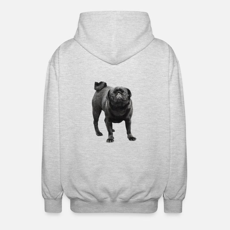 Pug noir - Veste à capuche unisexe - gris clair chiné