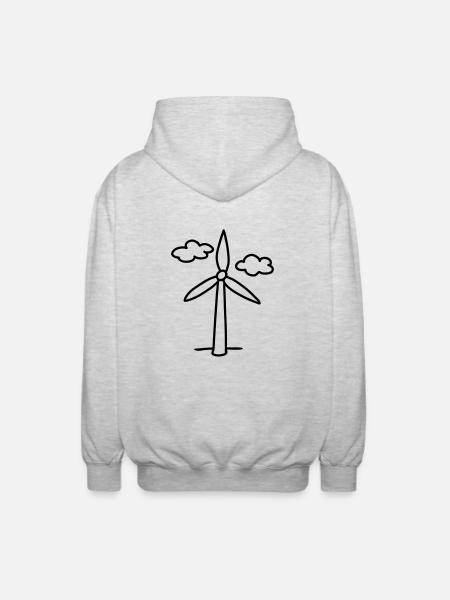 Wind turbine - green energy - line - Unisex Hooded Jacket - light heather grey