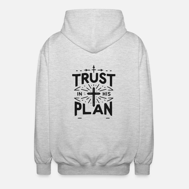 Vertrauen Sie auf seinen Plan - Unisex Kapuzenjacke - Hellgrau meliert