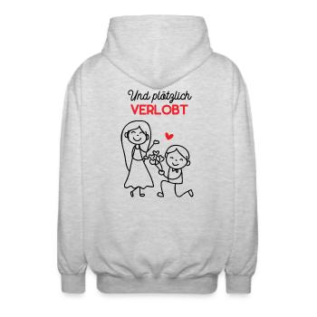 Antrag Zur Verlobung Und Plötzlich Verlobt Heirat - Unisex Kapuzenjacke - Hellgrau meliert - Hinten - AI Model Male 185 light (185cm)