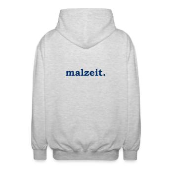 malzeit - Cool saying - Meal - Bon appetit - Unisex Hooded Jacket - light heather grey - Back - AI Model Male 185 light (185cm)