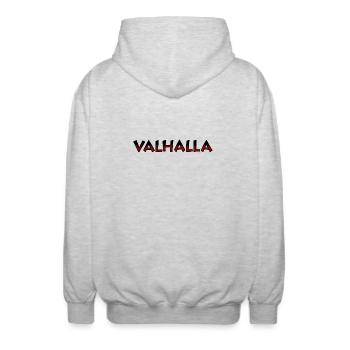 Valhalla Rune Red and Black - Unisex Hooded Jacket - light heather grey - Back - AI Model Male 185 light (185cm)