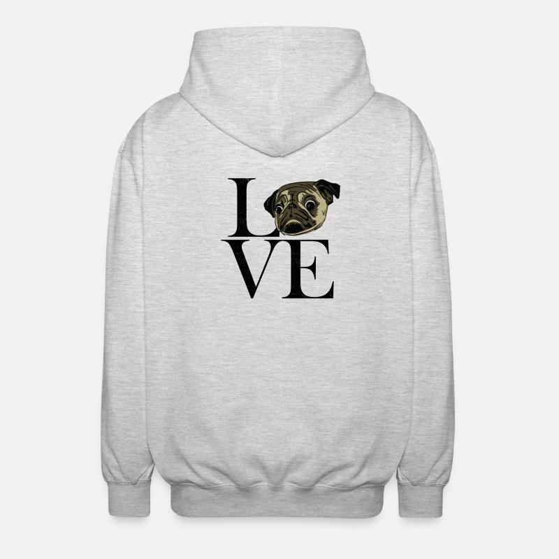 Mops black - Unisex Kapuzenjacke - Hellgrau meliert