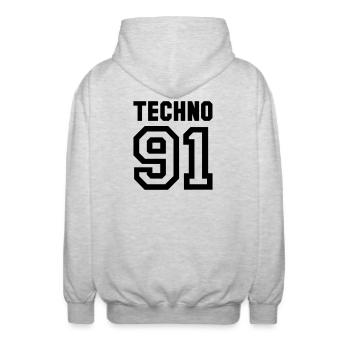 TECHNO Rave Techno 90s 90er - Unisex Kapuzenjacke - Hellgrau meliert - Hinten - AI Model Male 185 light (185cm)