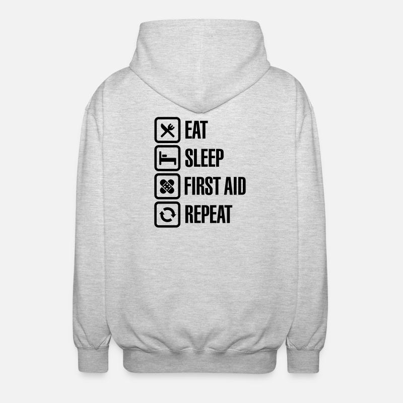 Eat Sleep First Aid Repeat - Unisex Kapuzenjacke - Hellgrau meliert