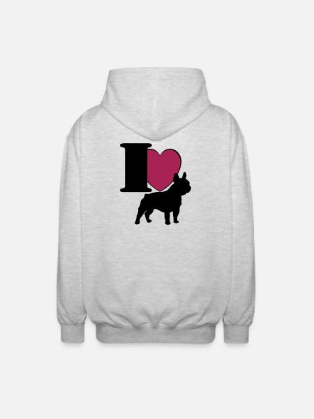 Bouledogue français j'adore ... / + - Veste à capuche unisexe - gris clair chiné