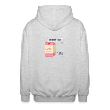 Japanisches Erdbeermilch-Ziegel-Design - Unisex Kapuzenjacke - Hellgrau meliert - Hinten - AI Model Male 185 light (185cm)